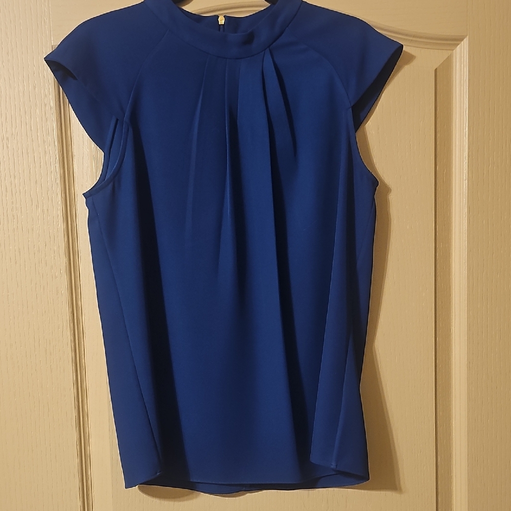Calvin Klein Cobalt Pleated Cap-Sleeve Shell
